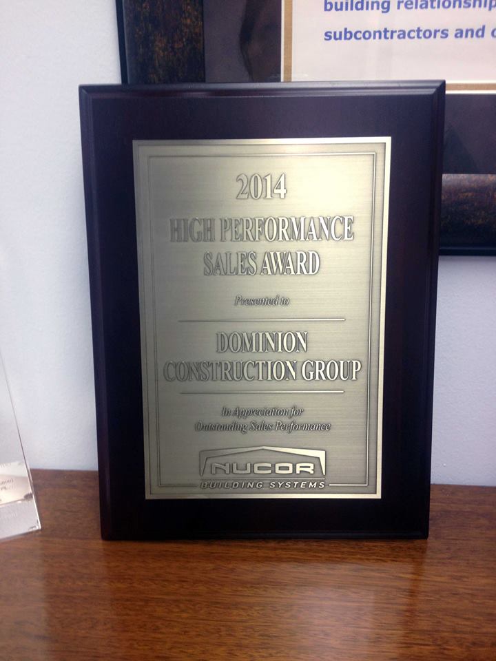 DCG Awarded High Sales Performance by Nucor Building Systems DCGroup